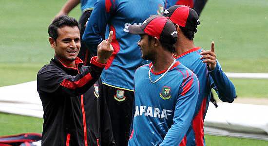 Bangladesh player Arafat Sunny during a team practice session at the Melbourne Cricket Stadium on Tuesday