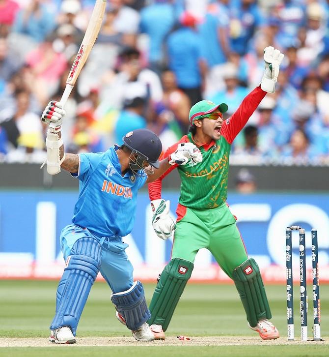 Mushfiqur Rahim of Bangladesh stumps Shikhar Dhawan