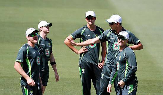 Australian players during the practice session at the Sydney Cricket Ground (SCG) on Monday