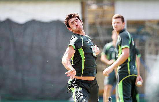 Australian player Mitchell Starc bowls during the practice session at the Sydney Cricket Ground on Monday