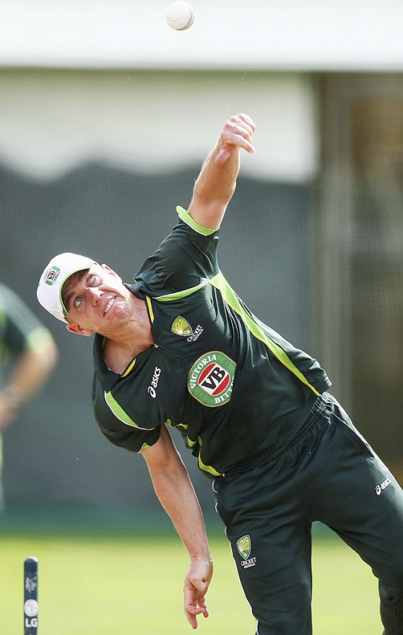 Australia spinner Xavier Doherty bowls in the nets on Tuesday