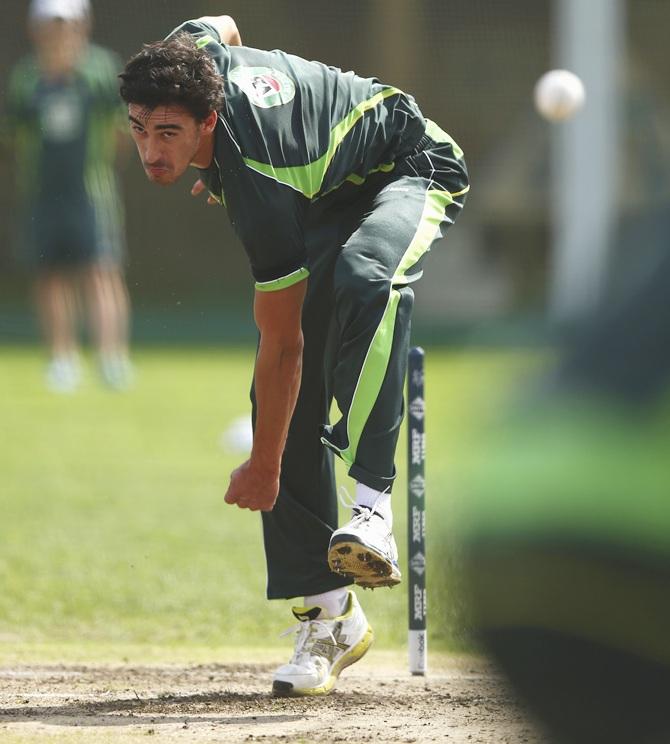 Mitchell Starc of Australia bowls