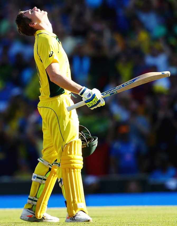 Steve Smith celebrates his century. Photograph: Mark Kolbe/Getty Images