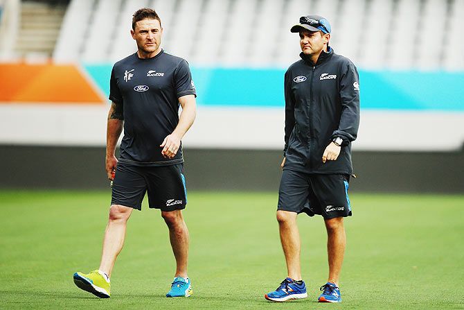 New Zealand captain Brendon McCullum with coach Mike Hesson at Eden Park
