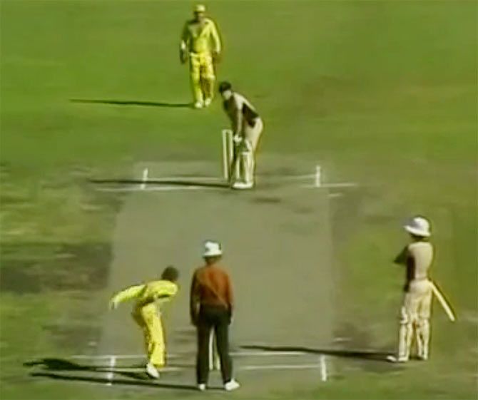 A video grab of Trevor Chappell bowling underarm