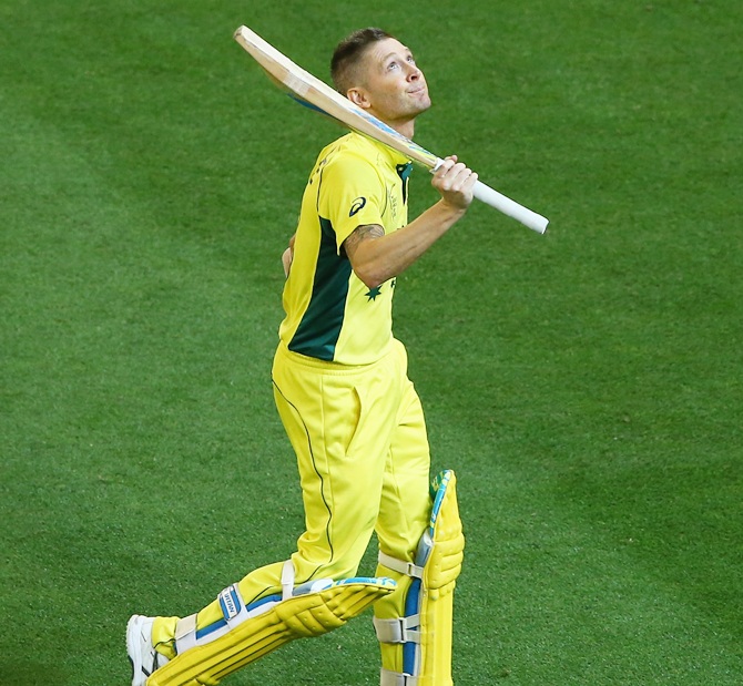 Michael Clarke acknowledges the MCG crowd after he is dismissed. Photograph: Robert Cianflone/Getty Images