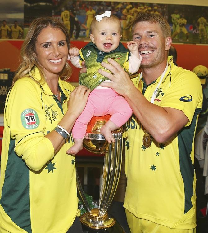 David Warner of Australia, his fiance Candice Falzon