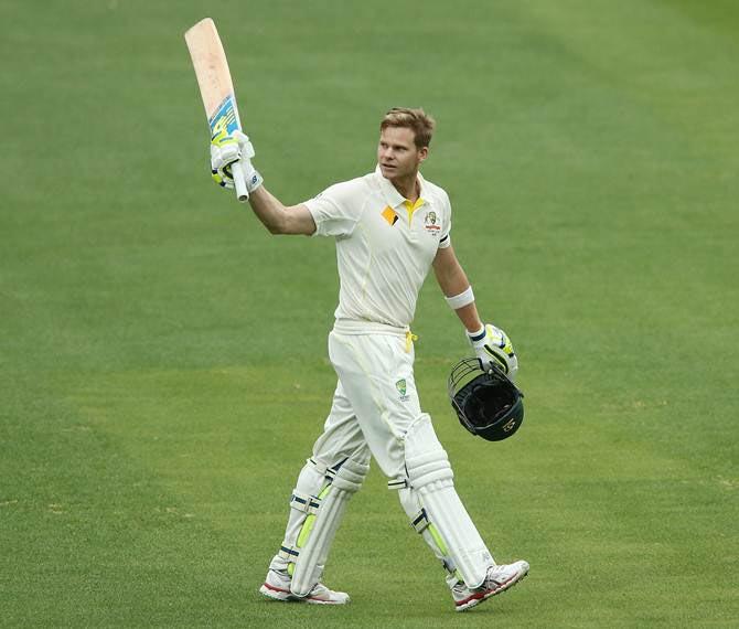 Australia’s Steven Smith celebrates after scoring a hundred