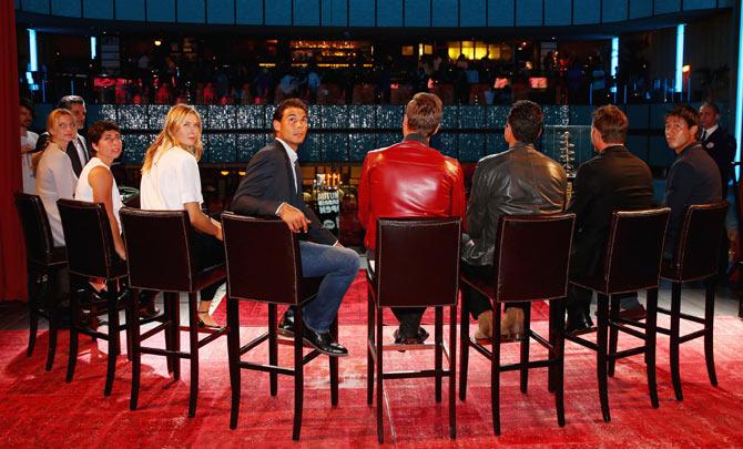 Rafael Nadal (centre), Maria Sharapova (3rd from left), Carla Suarez Navarro (2nd from left) and Petra Kvitova (left) at the player party during day two of the Mutua Madrid Open tennis tournament at the Caja Magica in Madrid on Sunday