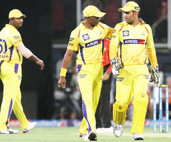 Dwayne Bravo and Mahendra Singh Dhoni