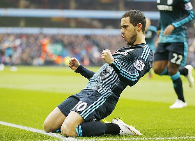 Eden Hazard of Chelsea celebrates scoring 