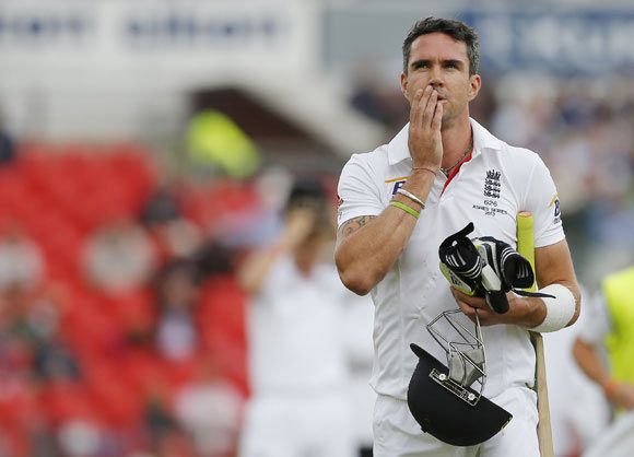 England's Kevin Pietersen walks off the pitch