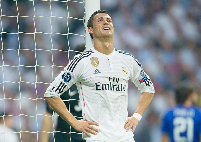 Cristiano Ronaldo of Real Madrid reacts after a missed chance on goal