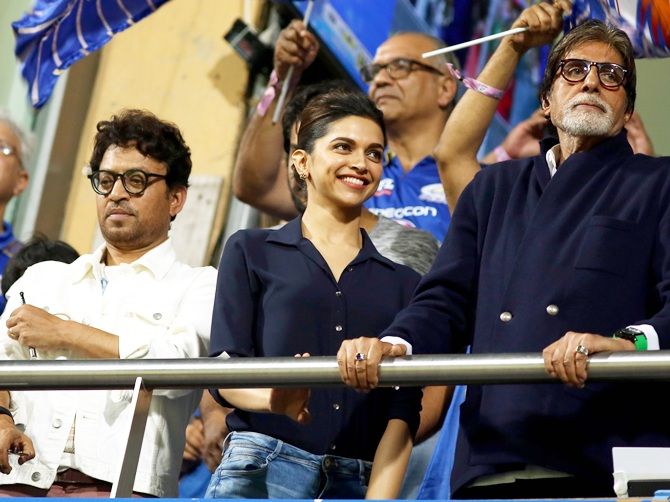  Actor Amitabh Bachchan, actress Deepika Padukone, and Irrfan Khan
