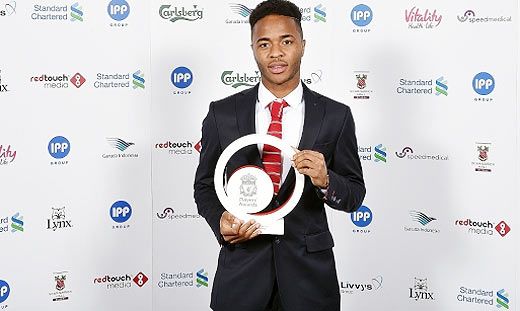 Raheem Sterling with the Liverpool Player of the Year award