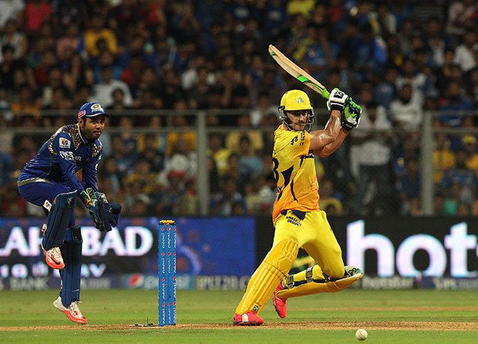 Faf Du Plessis of Chennai Super Kings square cuts a delivery