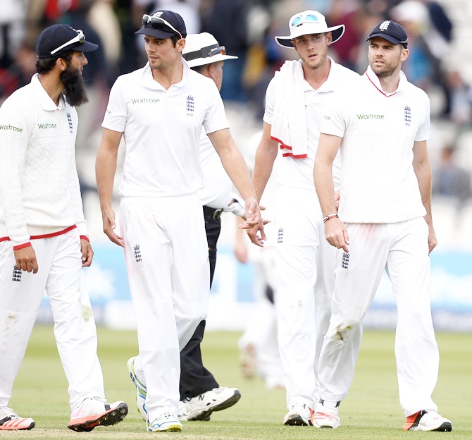 Moeen Ali, Alastair Cook, Stuart Broad and James Anderson