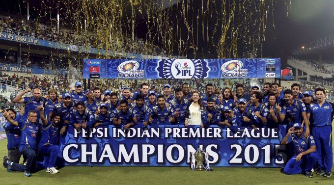 Mumbai Indians celebrate winning the IPL