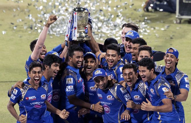 Mumbai Indians celebrate winning the IPL