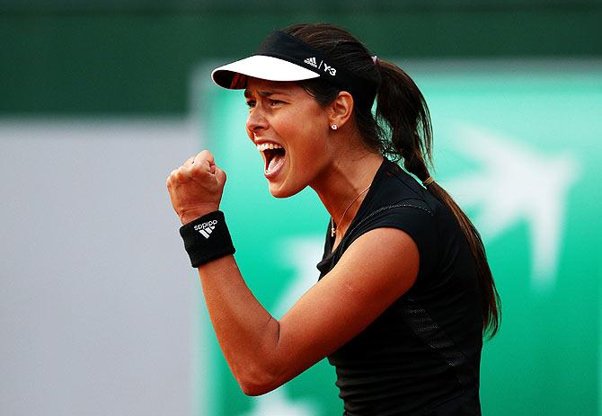 Serbia's Ana Ivanovic celebrates match point against Japan's Misaki Doi