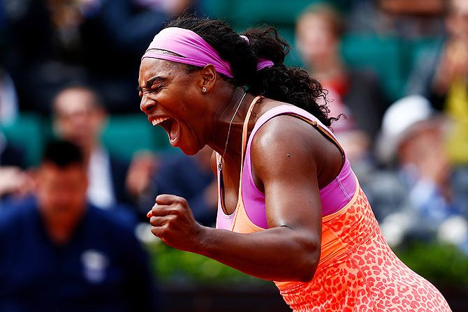Serena Williams of the United States celebrates match point against Germany's Anna-Lena Friedsam