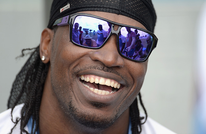 Chris Gayle of the West Indies smiles during a nets session 