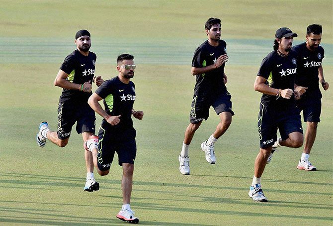 The Indian cricket team at a practice session