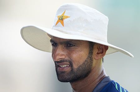 Shoaib Malik of Pakistan during a nets session at the ICC Cricket Academy in Dubai
