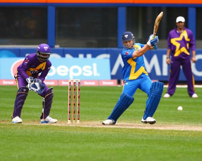 Sachin Tendulkar in action during Game 1 of the Cricket All Stars League on November 7