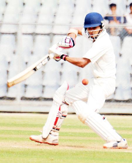 Uttar Pradesh's Himanshu Arora plays a shot during their Ranji Trophy match against Mumbai at Wankhede Stadium in Mumbai on Monday