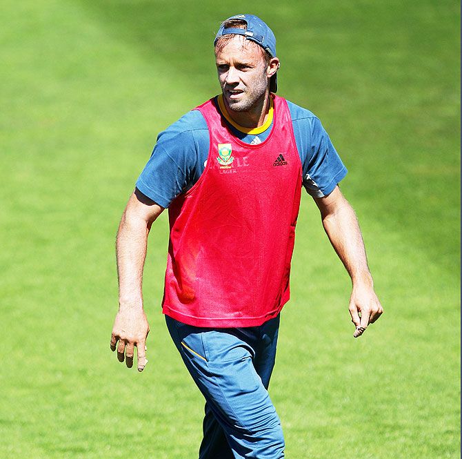 South Africa's AB de Villiers looks on during a nets session