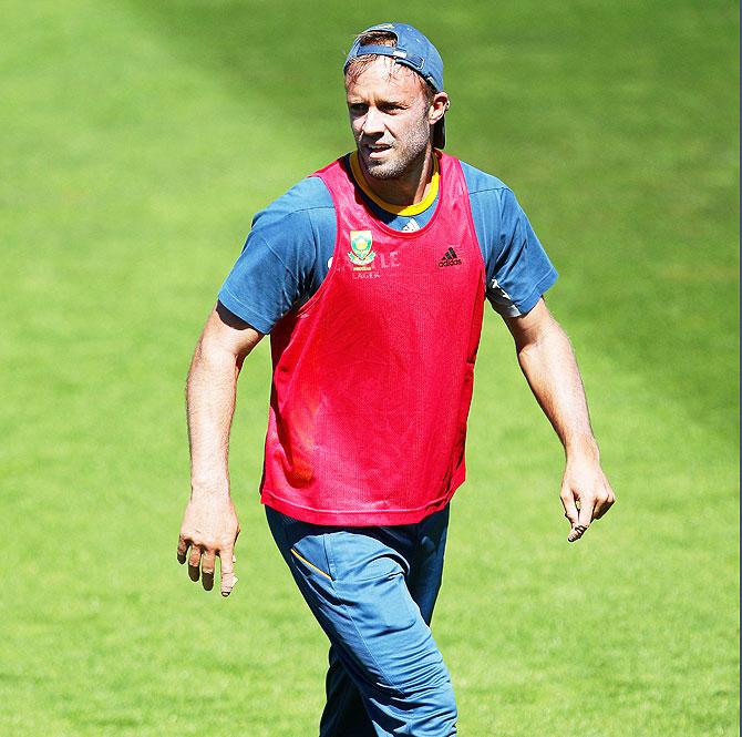 South Africa's AB de Villiers looks on during a nets session