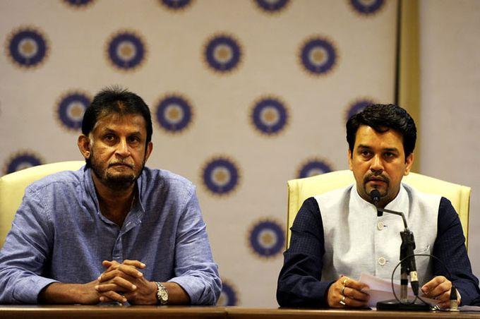 Chairman of selectors Sandeep Patil (left) and BCCI secretary Anurag Thakur