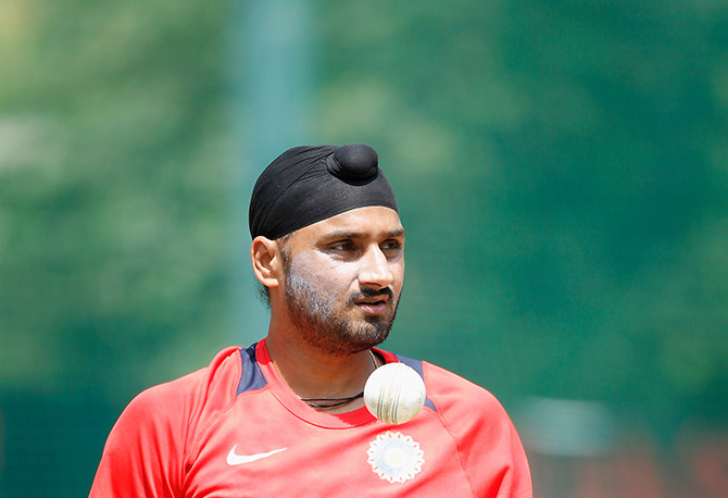 Harbhajan Singh during a training session 