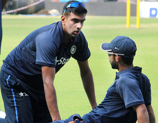 India's Ravchandran Ashwin during a training session in Nagpur 