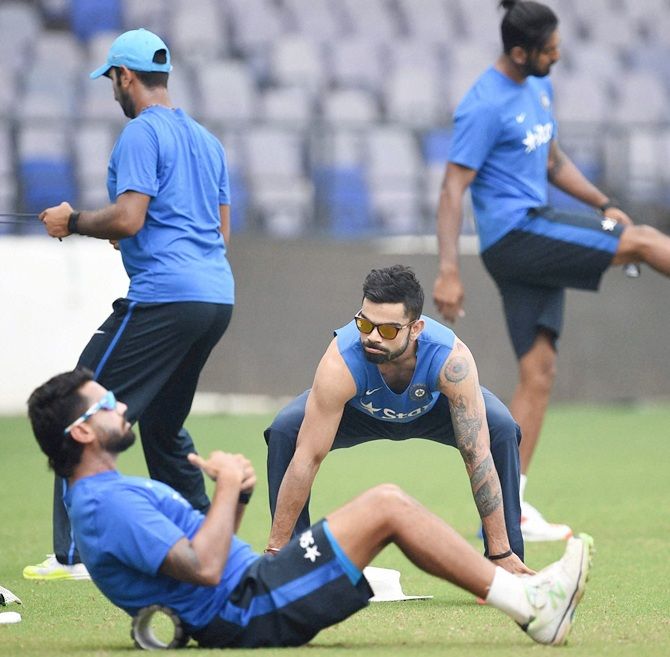 Team India in practice at Nagpur on Tuesday