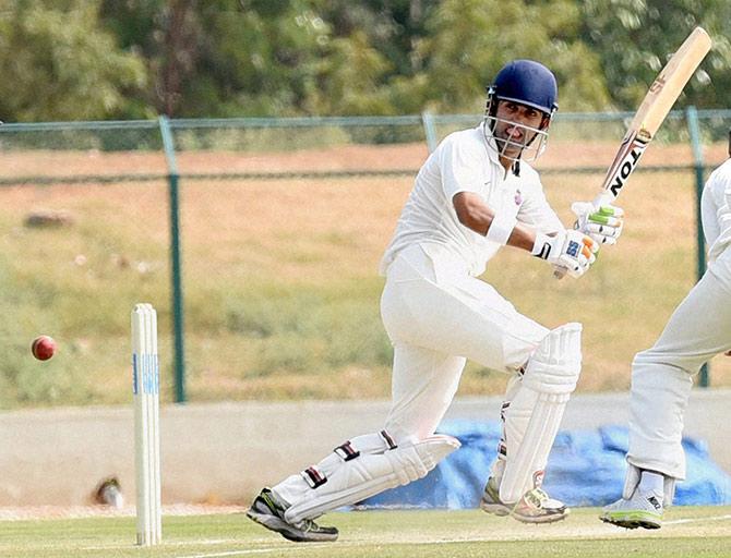 Delhi's Gautam Gambhir plays a shot during the Ranji Trophy match against Karnataka in Hubli 