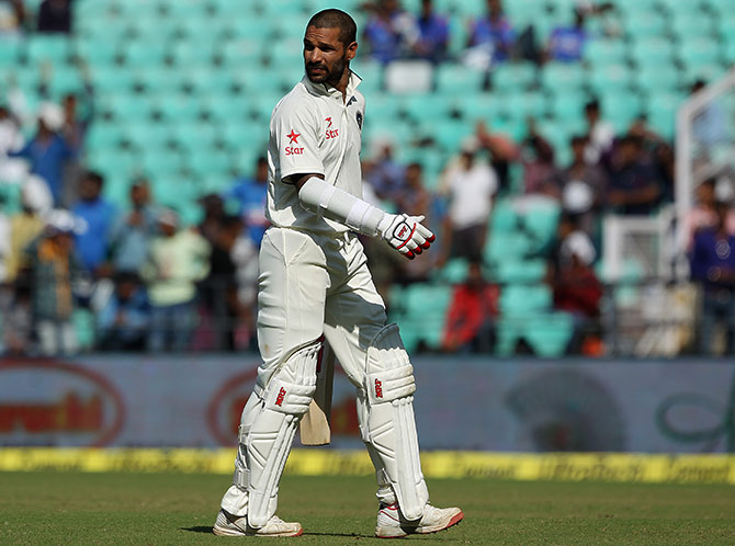 Shikhar Dhawan of India during Day Two of the third Test in Nagpur. 