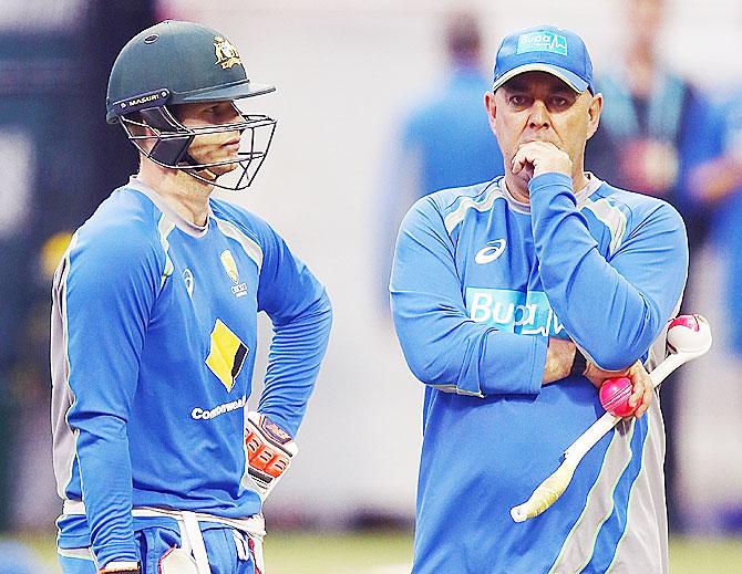 Aus captain Steven Smith with coach Darren Lehmann 