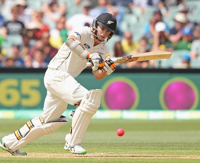 Tom Latham of New Zealand bats