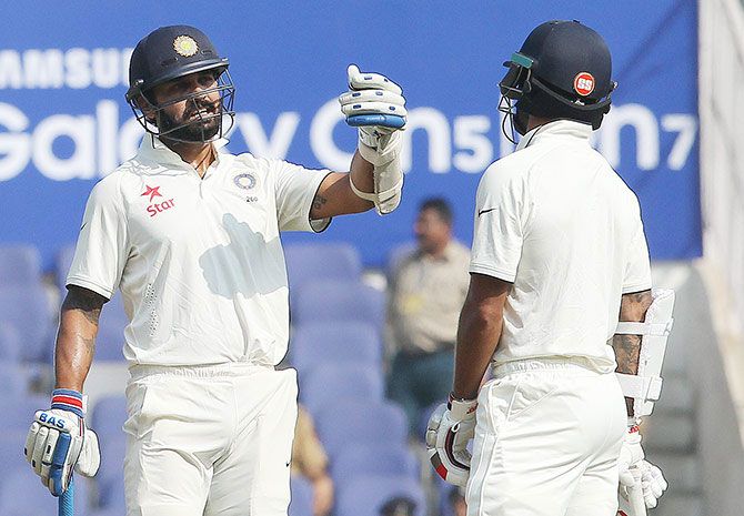 Murali Vijay of India and Shikhar Dhawan of India during Day One of the third Test against South Africa in Nagpur