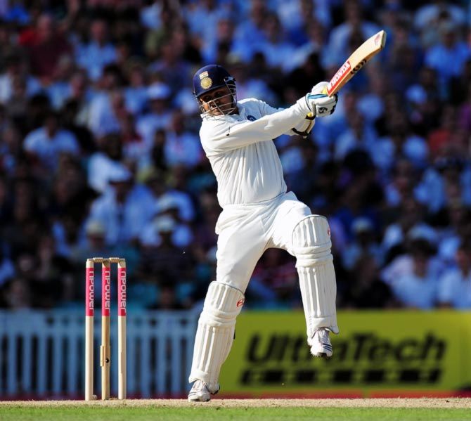 FILE IMAGE: Virender Sehwag hits out. Photograph: Getty Images