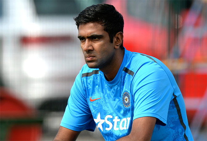 India's Ravichandran Ashwin looks on during a training session 