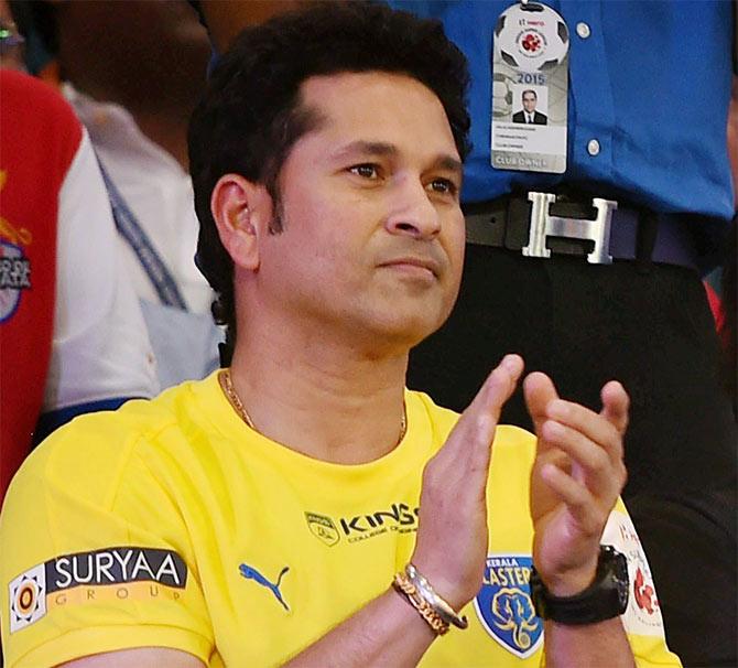 Sachin Tendulkar during an Indian Super League match 