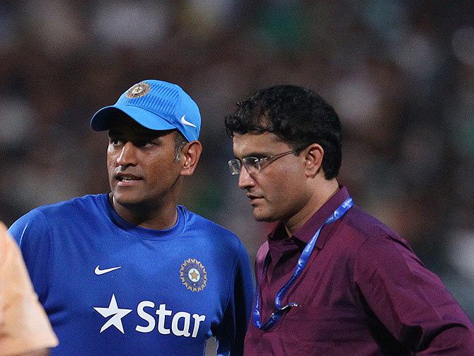 India's T20 and ODI captain MS Dhoni with former captain Sourav Ganguly