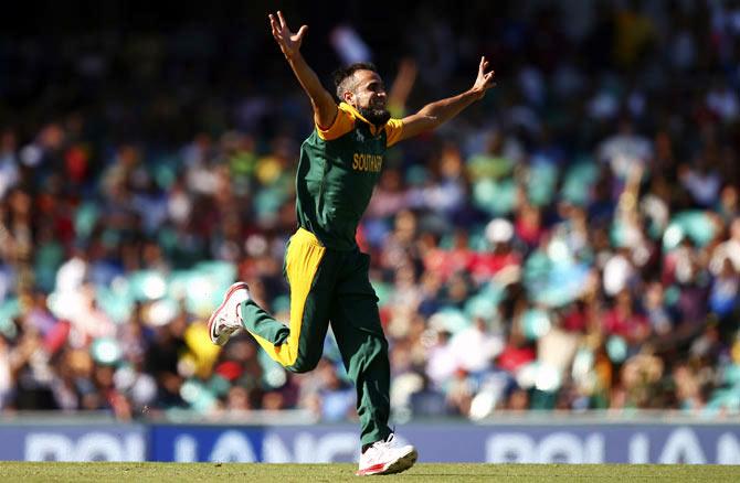 South Africa's Imran Tahir celebrates