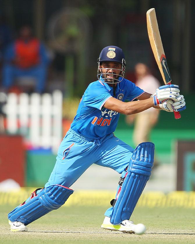 India's Ajinkya Rahane bats