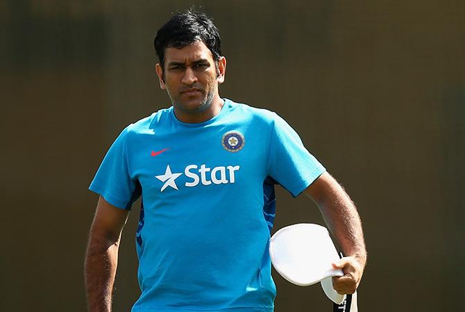 MS Dhoni preapres to bat during the India nets session 