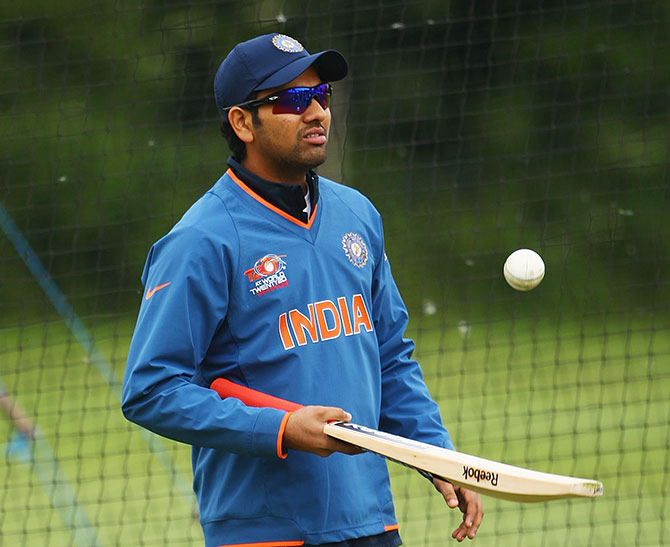 Rohit Sharma of India in action during a nets session 