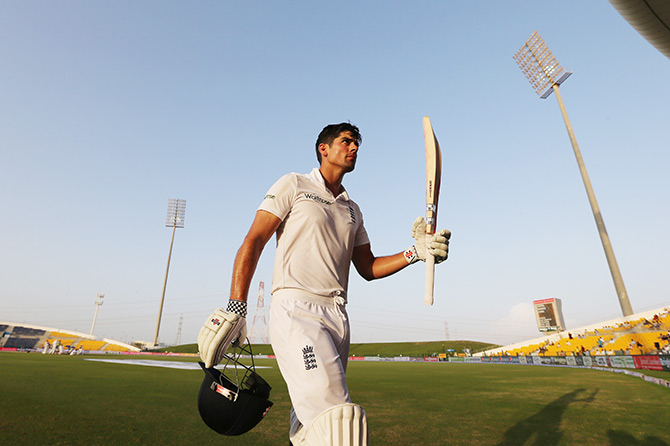 England's Alastair Cook acknowledges the crowd after being dismissed for 263 runs 